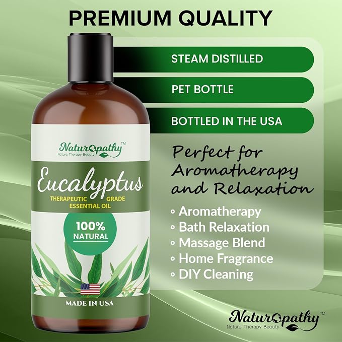 Naturopathy Eucalyptus Essential Oil, Therapeutic Grade, Premium Quality Perfect for Aromatherapy (16 fl oz)