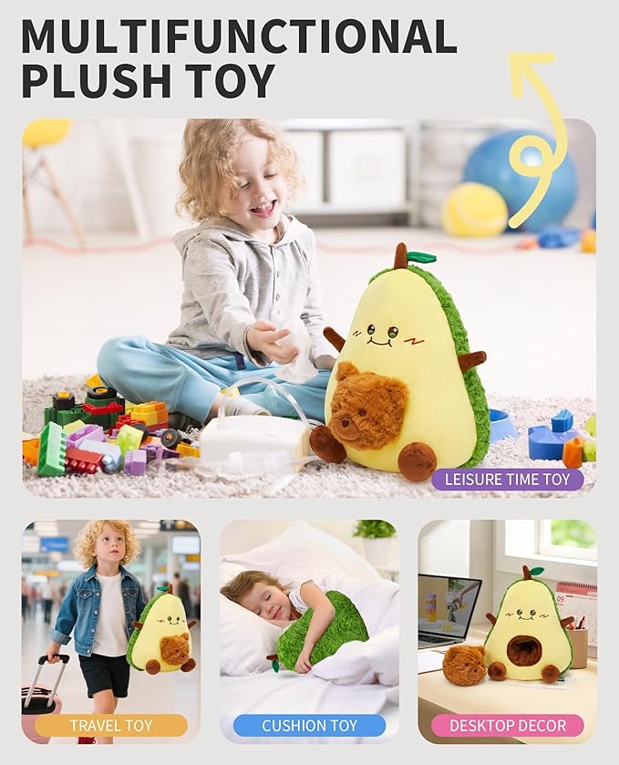 OLAOLA Cute Avocado Plush Toys Bear Stuffed Animals, 11.8 Inch Soft Avocado Food Plushie Pillow Doll for Kids Adults