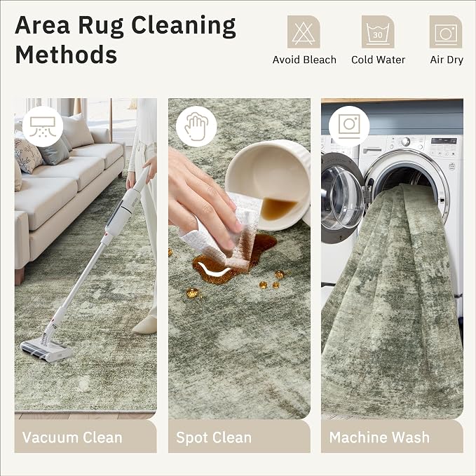 Soalmost Abstract Rug 5x7 Washable Area Rugs for Living Room, Green Black | Vintage Non-Slip Indoor Accent for Bedroom Dining, Foldable Stain Resistant Floor Carpet Mat Under Table Home Office Decor