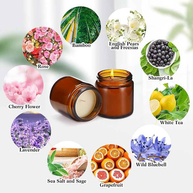Yexiya 50 Pcs Wedding Mini Mason Jar Candles 3.5oz Scented Small Jars Candles in Bulk 10 Fragrances Relief Aromatherapy Gifts Set for Engagement Birthday Bridal Baby Shower Party Favors(Brown)