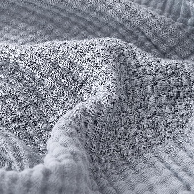 EMME Muslin Blankets for Adults Throw Blanket for Couch Breathable Gauze Soft Lightweight Airy Dusty Blue King 108" x 90"