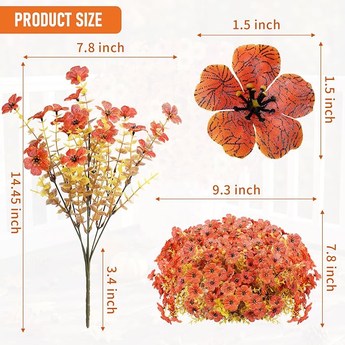 Artificial Flowers for Outdoor,Silk Flowers No Fade Fake Plastic Flowers Faux Plants for Outdoors Outside Front Porch Hanging Planter Window Box Garden Home Decoration,13 Pack Sunset Orange) | Silk Flowers Fake Plastic Flowers Faux Plants for Outside F...