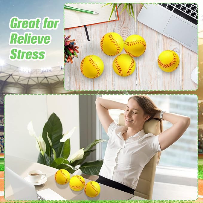 HyDren Mini Softball Stress Ball Bulk Foam Yellow Baseball Squeeze Balls Sport Toy with Storage Bag Party Favors for Anxiety Relief School Carnival Reward Christmas Stocking Fillers(6cm,50 Pack)