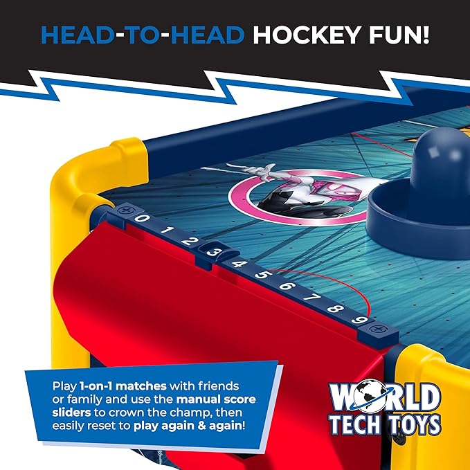 Marvel Spider-Man Air Hockey Table for Kids – Tabletop Air Hockey Game with Pucks, Pushers & Airflow System – Marvel Toys for Kids 4+