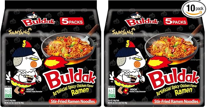 Samyang Buldak Hot Spicy Chicken Ramen Noodle Korean Stir-Fried Ramen, Original Flavor, 4.94 Ounce (Pack of 10)