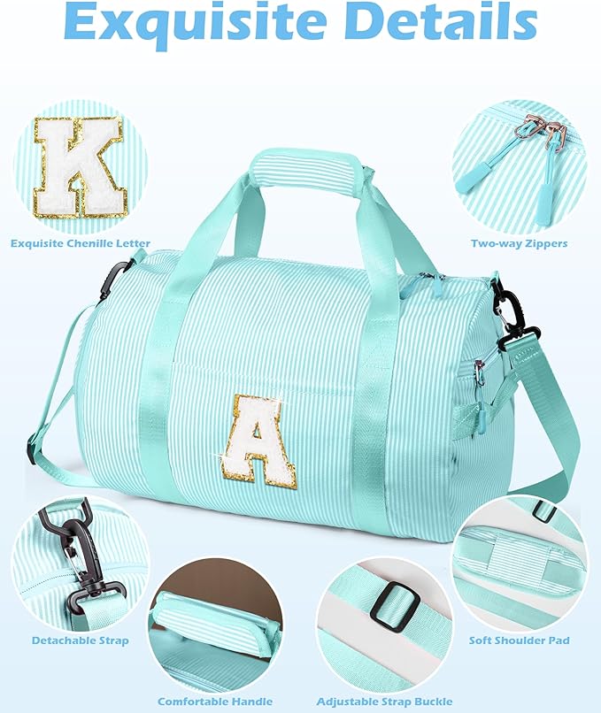 10 Year Old Girl Birthday Gifts, Girls Travel Duffle Bag, Kids Initial Overnight Bags with Shoe Compartment, Personalized Weekend Bag with Cosmetic Pouch, Holiday Gift for Kid (Letter R)