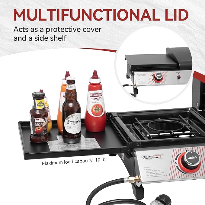 Royal Gourmet PD1305H 3 Burner Propane Gas Grill and Griddle Combo with Lid, 3-in-1 Grill Griddle Combo with 29,000 BTUs Output for Outdoor Cooking, 364 Sq. In. Cooking Area, Silver & Black | 3-in-1 Grill Griddle Combo | 29,000 BTUs Output, 364 Sq. In....