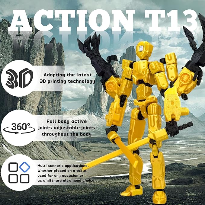 8Inch T13 Action Figure Assembly Completed, T13 Multi-Jointed Movable Robot Action Figure Set,Collectors Desktop Decorations for Game Lovers Toys (Yellow)