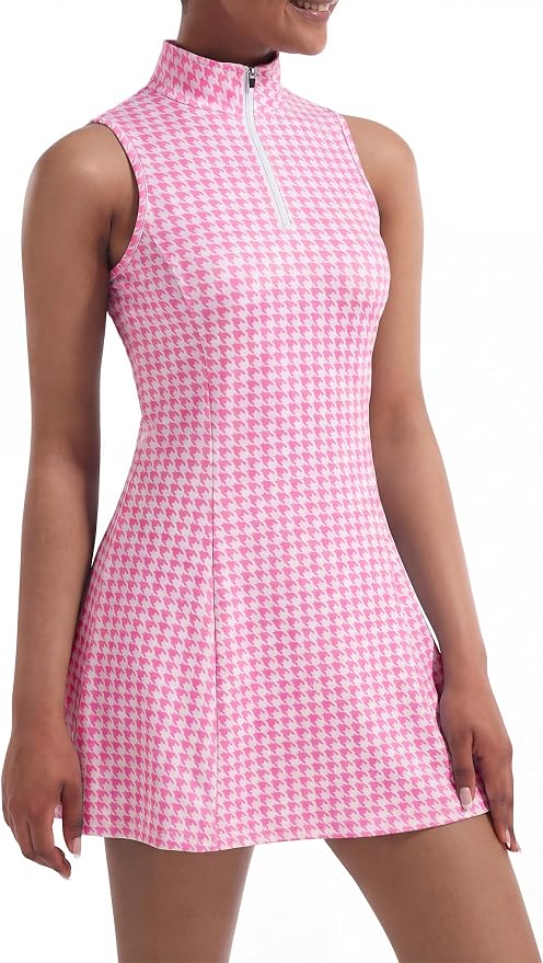 Tennis Dress for Women, Golf Dress with Shorts and Pockets Athletic Dress | Sleeveless Collared Half-Zipper Workout Sport Dress, Stretch Moisture Wicking Fabric, Tennis Golf Outfits