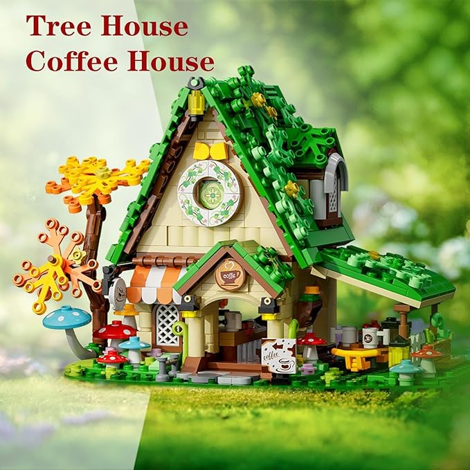 Forest Tree House Coffee House Building Blocks Set Toys,Mushroom House Building Blocks Kit,Best Present for 8+ Boys,Girls or Adults