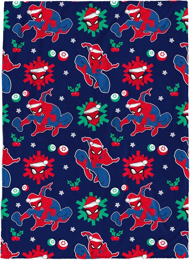 Jay Franco Kids Christmas Plush Throw Blanket – 50x70 Inches Soft & Cozy Fleece Throw for Holiday Bedroom & Couch Décor, Official Licensed Product, Blue - Spiderman