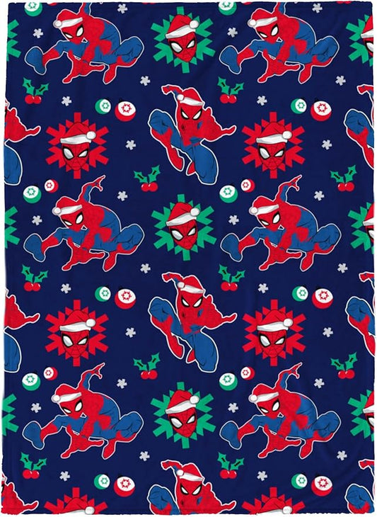 Jay Franco Kids Christmas Plush Throw Blanket – 50x70 Inches Soft & Cozy Fleece Throw for Holiday Bedroom & Couch Décor, Official Licensed Product, Blue - Spiderman