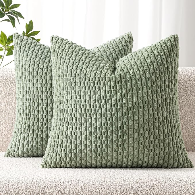 MIULEE Decorative Throw Pillow Covers 26x26 Sage Green Textured Corduroy | Pack of 2 Striped Pillow Covers Modern Farmhouse Home Decor for Couch Bed Sofa Living Room