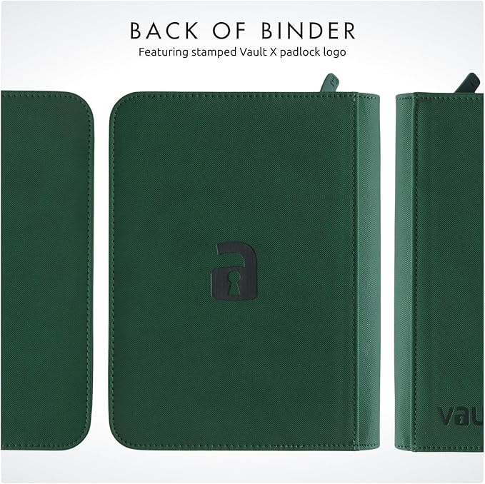 Vault X 4 Pocket Zip Binder, 160 Cards, Exo-Tec Material, 20 Side-Loading Pages (Green)