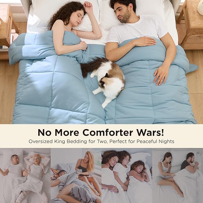 Bedsure Comforter Duvet Insert - Quilted Comforters Oversized King, All Season Duvet, GentleSoft Down Alternative Bedding, with 8 Tabs, Gifts for Women/Men, Light Spa Blue, Oversized King 116x98Inche