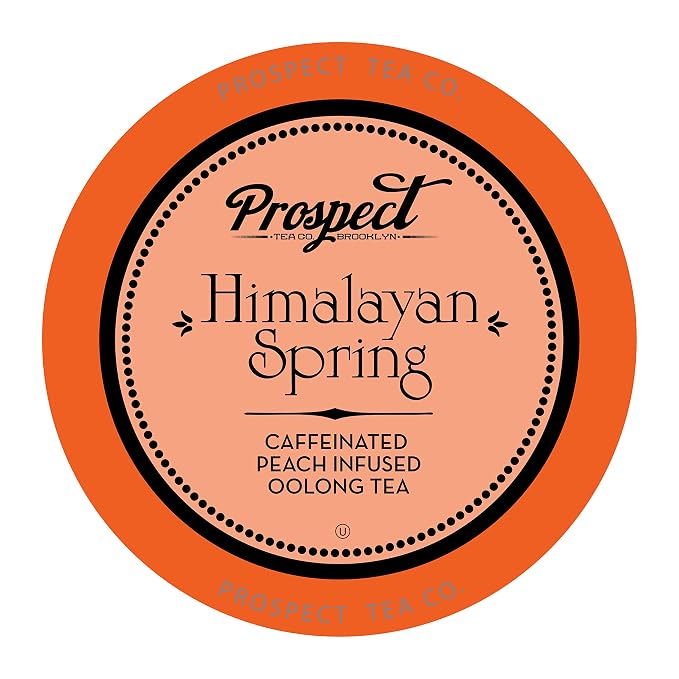 Prospect Tea Co. Himalayan Spring Peach Infused Oolong Tea Pods Compatible with K Cup Brewers Including 2.0, 40 Count