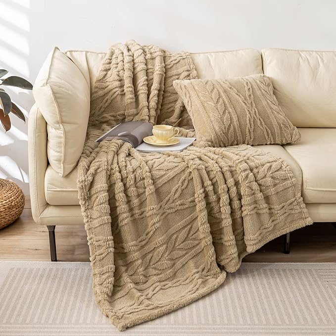 YUSOKI Sherpa Fleece Twin XL Size Blanket, Tan, 65"x90" | 3D Stylish Design,320GSM, Non-Shedding, Lightweight for All Season Use, stays fluffy after repeated washes, Perfect Gifts