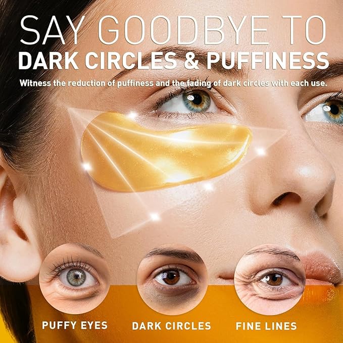 Under Eye Patches for Dark Circles - 24K Gold Collagen Cooling Gel Eye Mask with Retinol & Hyaluronic Acid, Jet Lag Support, Reduces Puffy Eyes & Fine Lines Delays Aging Treatment Women/Men(30 Pairs)