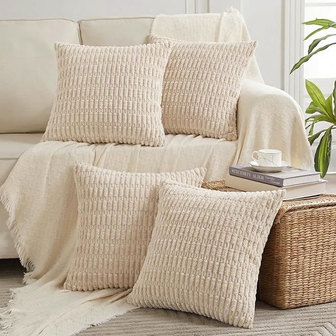 Fancy Homi 4 Packs Decorative Throw Pillow Covers for Living Room Couch Bed, Modern Farmhouse Boho Home Décor Accent Cushion Case, 24" x 24", Tan