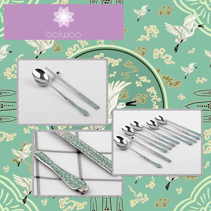 [6 P][Made in Korea] Korean Style Soup Spoon 8.5 inch Premium 430(18/0) Stainless Steel Dessert Spoons Dinner Spoon, Table Spoon, Rice Spoon Ice Cream Scoop (Goryeo Celadon, Blue)
