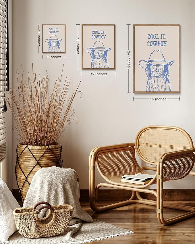 ZZLWBKGL Western Wall Decor Cool It Cowboy Wall Art Cowboy Dog Canvas Art | Vintage Artwork Funny Animal Picture for Living Room Bathroom Nursery 8x10in