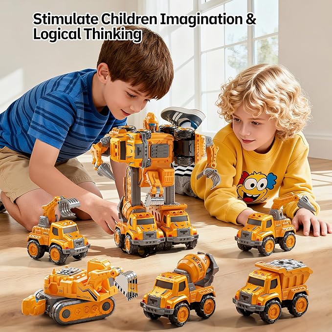 Transform Toys for Boys 4-6, 5 in 1 Take Apart Toys for Boys 3-5, Construction Excavator Transform Assembling Robot Toy for Kids, Educational Birthday Gift for 4 5 6 7 8 Year Old Boy Girls