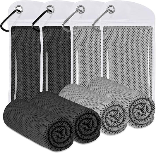 4 Pack Cooling Towels (40"x12"), Cooling Towels for Neck and Face, Gym Towel for Working Out, Soft Breathable Microfiber Ice Towel for Yoga Sport Running (Black/Black/Dark Gray/Dark Gray)