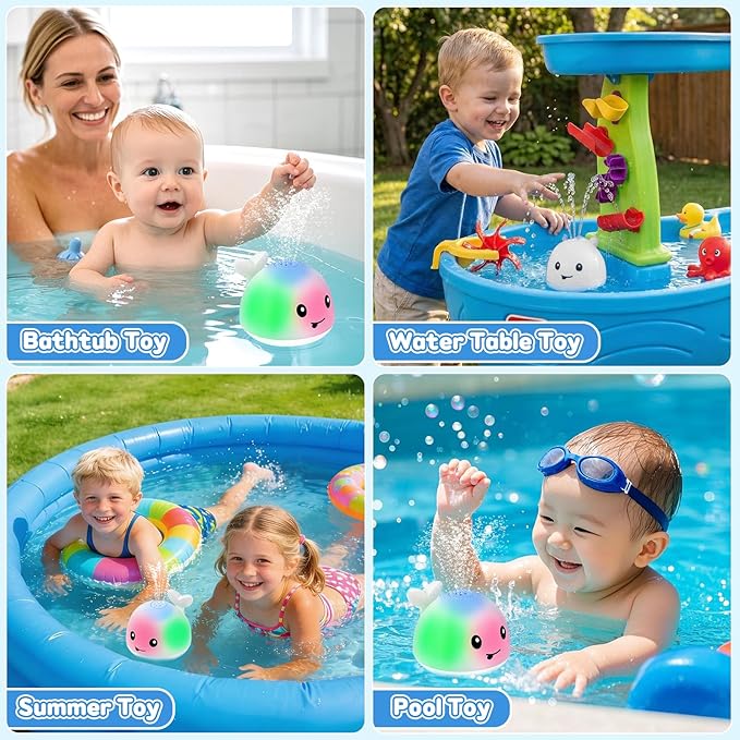 Baby Bath Toys for Kids Ages 1-3, Valentine Gifts for Baby 1 2 3 Year Boy Girl, Whale Bath Toy Sprinkler Light up Bath Toys for Babies 6-12 Months, Toddlers Bathtub Toys Newborn Baby Birthday Gifts