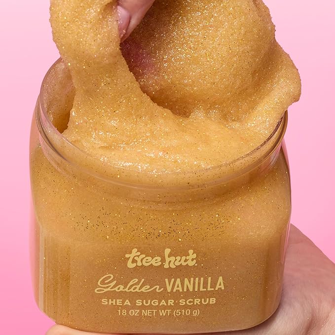 Tree Hut Golden Vanilla Shea Sugar Scrub, Exfoliating, Hydrating & Moisturizing Body Scrub with Shea Butter & Natural Oils, Smooth & Soften Skin, Polishing Exfoliant for Radiant Skin, 18 oz