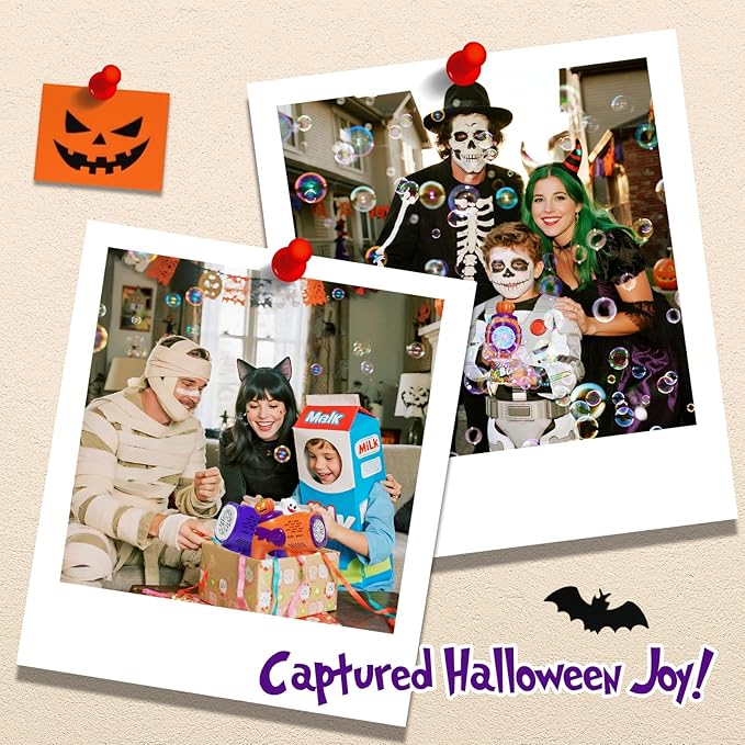 2 Halloween Bubble Gun Toys - Light-Up Bubble Machine for Kids Toddlers with 10 Refill Packs Ghost & Pumpkin, Fun Fall Gifts Party Favors Boo Basket Stuffers for Boys Girls 3 4 5 6 7 8 9 + Year Old