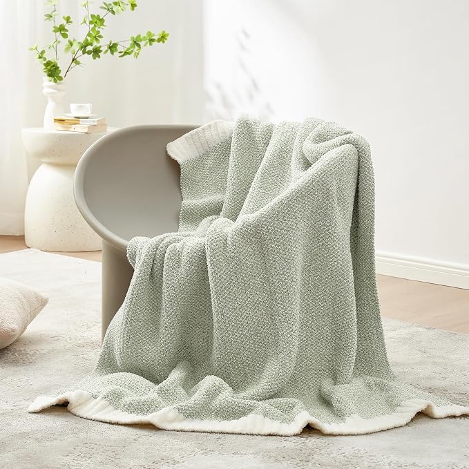Snuggle Sac Heather Throw Blanket for Couch, Reversible Super Soft Blankets Warm Cozy Knit Fuzzy Plush Lightweight for Sofa, Bed, Camping, Picnic (Sage Green, Twin (60"x80"))