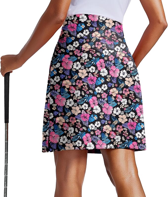 PINSPARK 20" Skorts for Woman Knee Length UPF 50+ Golf Skirts | 4 Pockets, Built-in Shorts, High Waisted, Split Hem, Silky-smooth, Moisture-wicking, for Golf Athletic Tennis Workout Casual