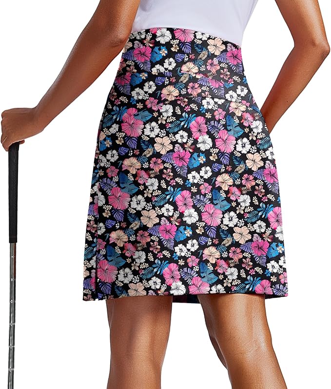 PINSPARK 20" Skorts for Woman Knee Length UPF 50+ Golf Skirts | 4 Pockets, Built-in Shorts, High Waisted, Split Hem, Silky-smooth, Moisture-wicking, for Golf Athletic Tennis Workout Casual
