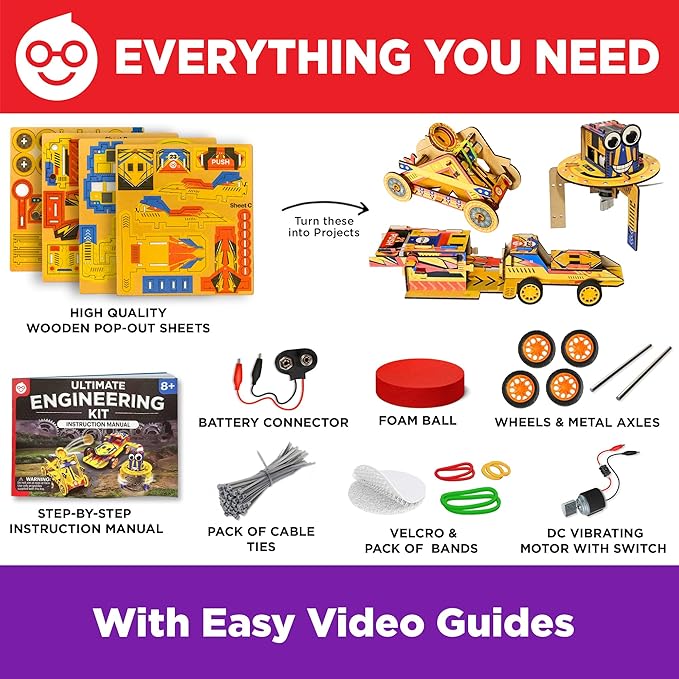 Doctor Jupiter Ultimate Engineering Kit for Kids Ages 8+ | Build Your Own Catapult, Race Car & Scribbling Robot | Birthday Gift Ideas for Boys & Girls 8-9-10-11-12 Year Olds | STEM Kit,Educational Toy