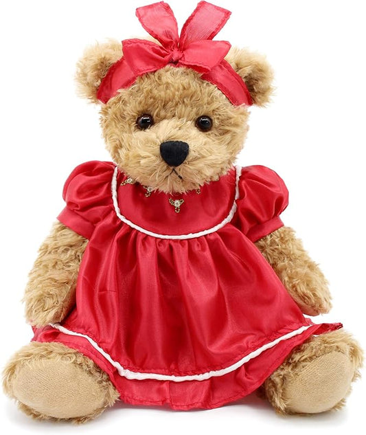 Oitscute Small Baby Teddy Bear with Cloth Cute Stuffed Animal Soft Plush Toy 10" (Red lace Dress)