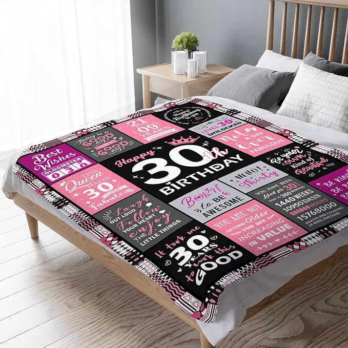 30th Birthday Gifts for Women, Happy 30th Birthday Blanket 50" x 60" | 30 Year Old Birthday Gifts for Women, Daughter, Friend, 1996 30th Birthday Decorations for Her