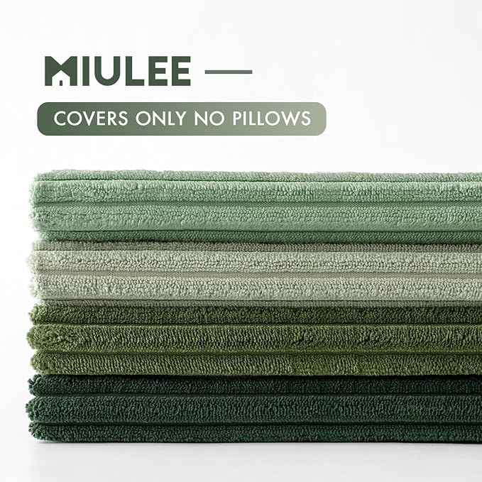 MIULEE Soft Corduroy Decorative Throw Pillow Covers Forest Green 24x24 | Set of 4, Mordern Nordic Home Decor, Gradient Color Matching, Boho Farmhouse Cushion Covers for Couch Bed Sofa Living Room