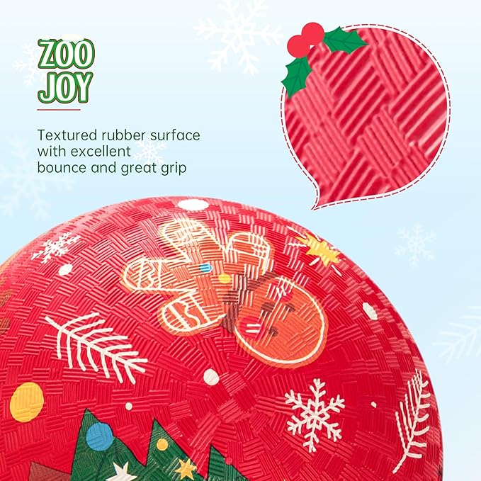 ZOOJOY Pack of 2 Cartoon Playground Balls,Christmas Balls for Toddler 3-12, 8.5" Rubber Ball Bouncy Kickball, Indoor & Outdoor Game Toys for Boys Girls with Pump
