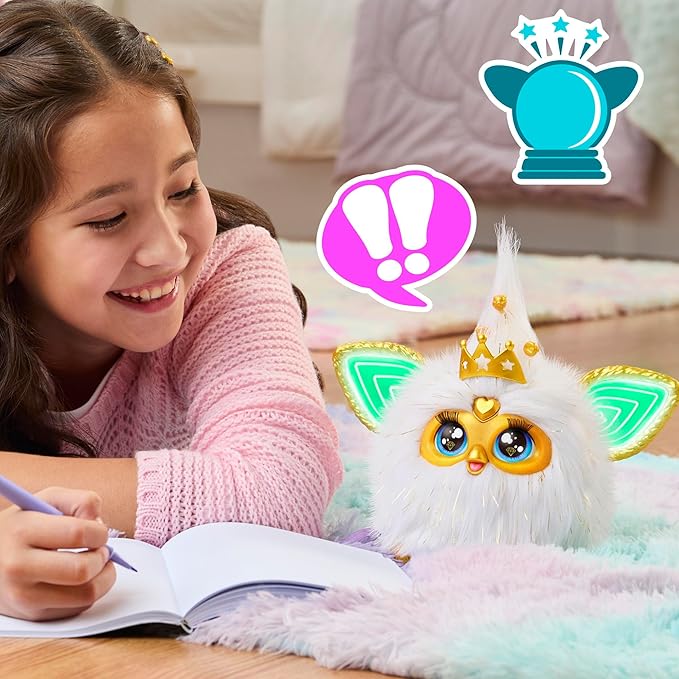 Furby Gold Glam Interactive Plush Toys for 6 Year Old Girls & Boys & Up, Voice Activated Animatronic, Speaks English & Furbish, White (Amazon Exclusive)