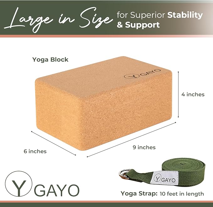 Y O Gayo Premium Cork Yoga Blocks – Durable & Sturdy Natural Cork Yoga Blocks for Stability, Balance, Alignment, Stretching, and Support in Yoga & Pilates