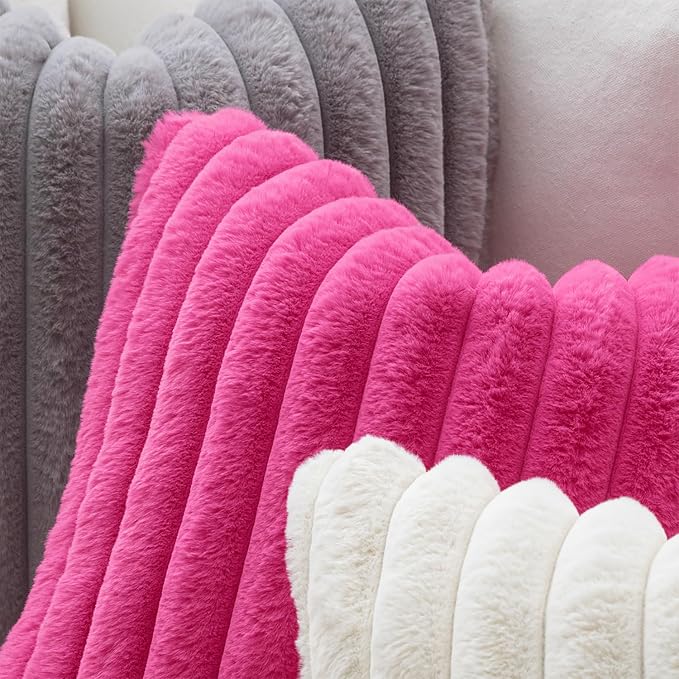 MIULEE Faux Fur Decorative Throw Pillow Covers 18x18 Set of 2 Hot Pink | Retro Vintage Boho Soft Plush Couch Pillows, Cozy Fluffy Cushion Covers for Sofa Bed Living Room Home Decor