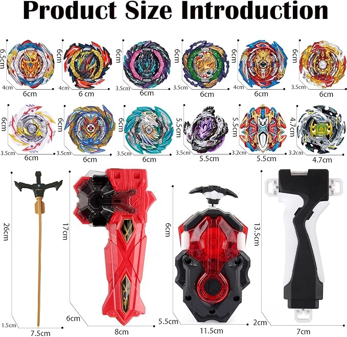 Bey Battling Blade Burst Toy Set, 12 Spinning Burst Gyros 2 Two-Ways Launchers with Grip, Combat Tops Battle Game with Portable Box Gift for Kids Children Boys 6-12