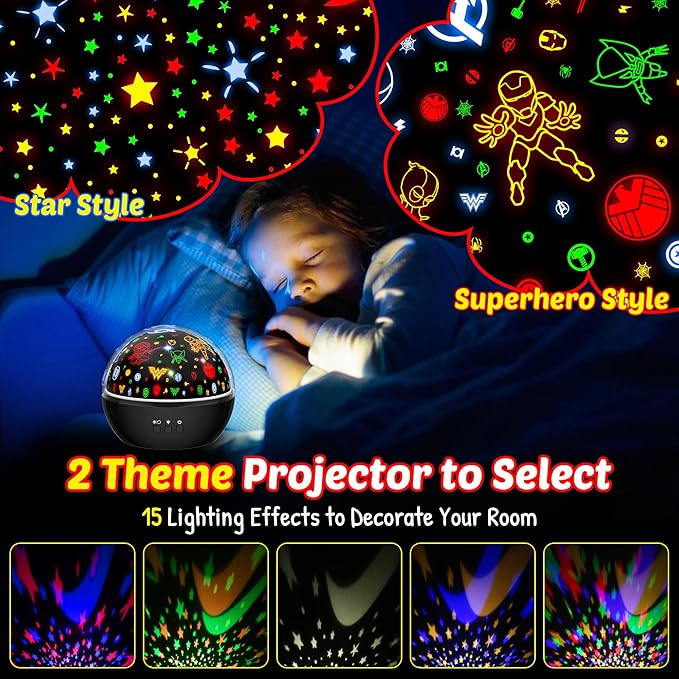 MOKOQI Super Hero Night Light for Boys | Spiderman Night Light and Star Projector 2-in-1 | Avengers Light Projector for Kids Bedroom Decor | Superhero Toys Gifts for Boys 4-6
