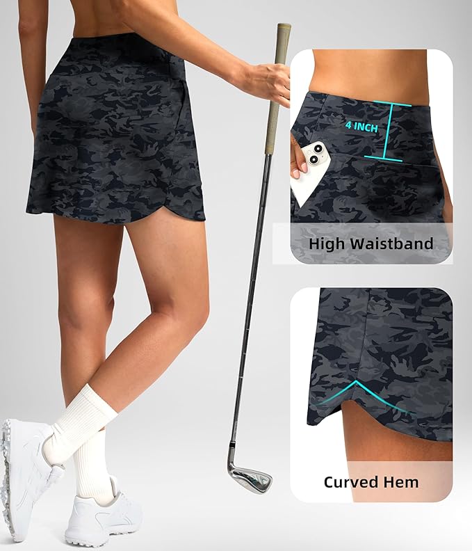 16'' Skorts for Women with 4 Pockets Athletic Tennis Golf Skirt | Built-in Shorts, High Waisted, Stretchy, A Line, Casual, Pickleball, Skort