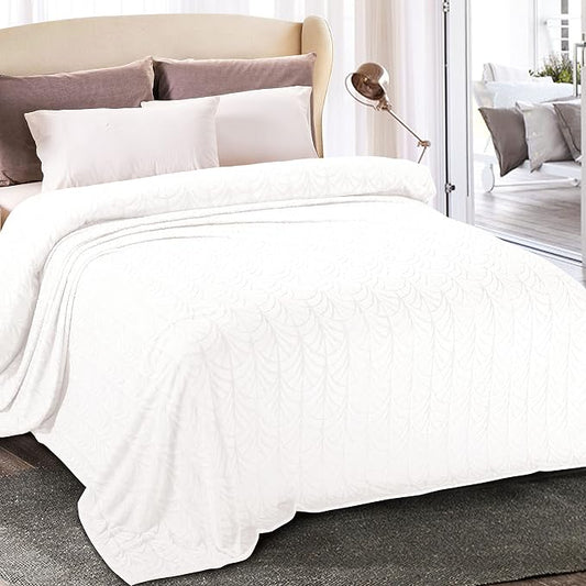 Whale Flotilla Soft Flannel Fleece King Size Bed Blanket, White | Cozy Lightweight Breathable Coverlet, Plush Fluffy Bedspread, Vintage Pattern Decorative Blanket for Bed All Season, 90"x104"