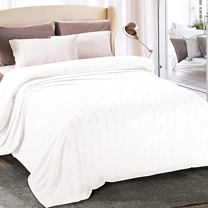 Whale Flotilla Soft Flannel Fleece Bed Blanket Queen Size, White | Cozy Lightweight Breathable Coverlet, Plush Fluffy Bedspread, Vintage Pattern Decorative Blanket for Bed, All Season, 90"x90"