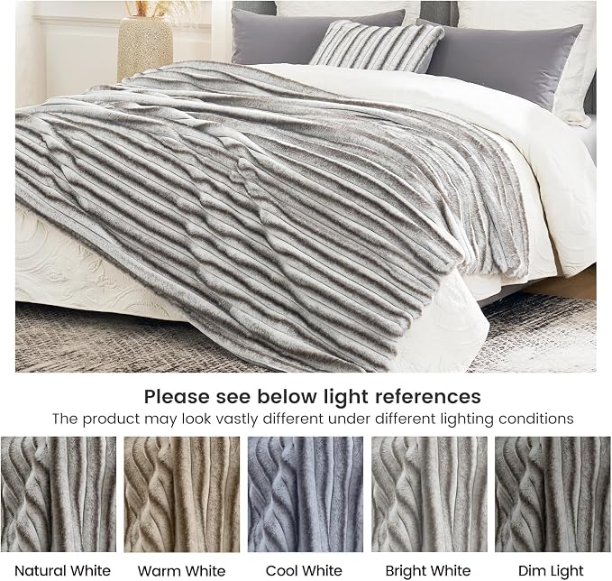 Cozy Bliss Faux Fur Throw Blanket for Couch, Cozy Warm Plush Striped Blanket for Sofa Bedroom Living Room,60 * 80 Inches Grey