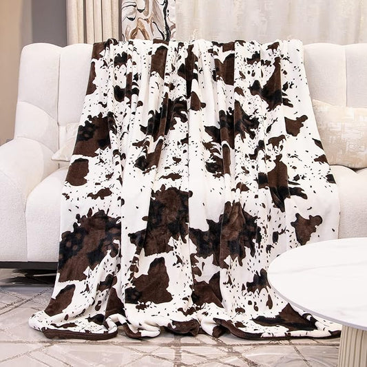 Twin Size Blanket for Bed Couch, Soft Cozy Plush Large Black White Cow Print Fleece Throw Blanket for Adults Kids, Cute Farmhouse Home Room Decor, 60x80 Inches