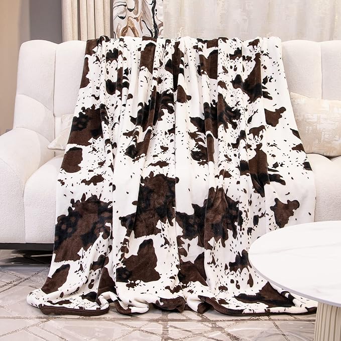 GEULAY Cow Print Blanket King Size, Lightweight Extra Lage Western Fuzzy Fleece Throw Blanket for Bed, All Seasons, Black & White Farmhouse Decor for Home, 90"x108"