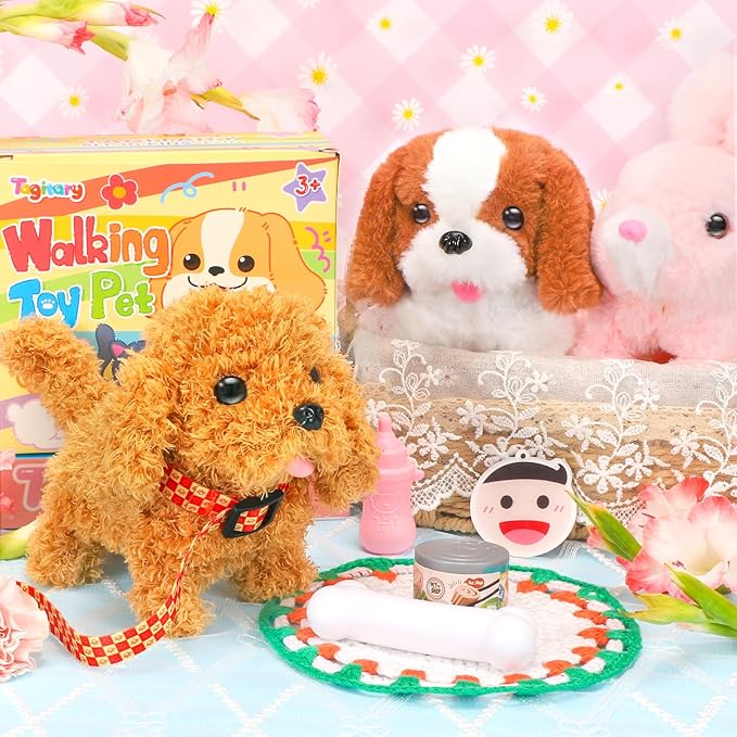 Tagitary Plush Toys Puppy Electronic Toy Dogs That Walk and Bark,Tail Wagging Fake Dog Interactive Dog Toy for Kids with Leash,Easter Christmas Birthday Gift for Toddlers Kids
